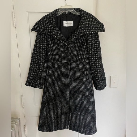 Max Mara Wool Cashmere Black&White Tweed Coat Size 4 - Picture 1 of 7